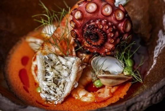 "Bouillabaisse Curry: Octopus, clams, seasonal seafood "