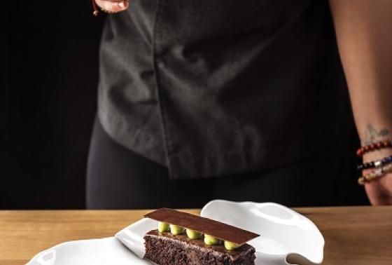 "A sweet ending: Chocolate & pistachio, the classic combination cut with a tart whey caramel "
